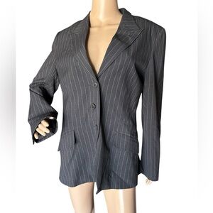 Norma Kamali Grey Pinstripe Blazer Career Wear Office Siren Luxury Women Sz 12